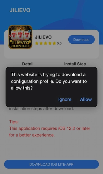 Step 4: Your phone will notify you that the website is trying to download a profile, tap "Allow" on this notification.